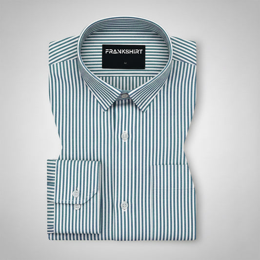 Sea Green Oxford Cotton Stripe Shirt For Man