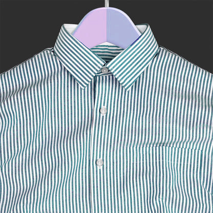Sea Green Oxford Cotton Stripe Shirt For Man