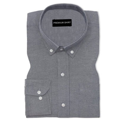Dark Grey Oxford Cotton Shirt For Man