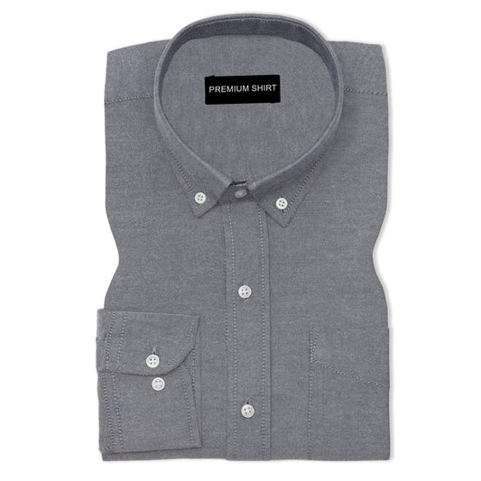 Dark Grey Oxford Cotton Shirt For Man