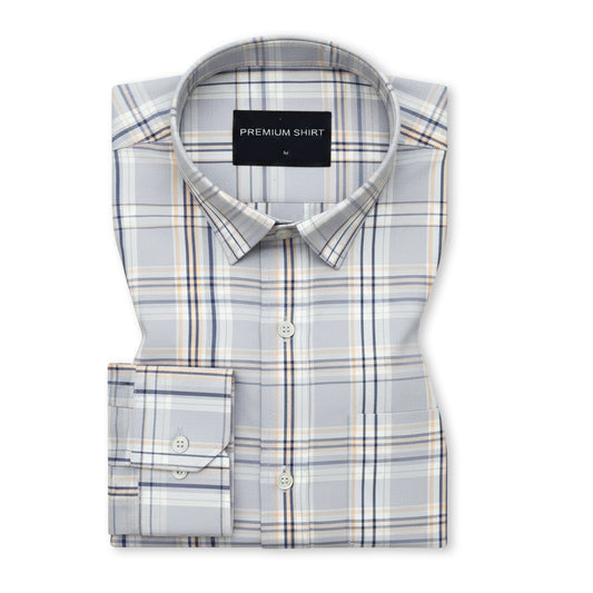 Graphite Mustard Classic Check Paper Cotton Shirt For Men