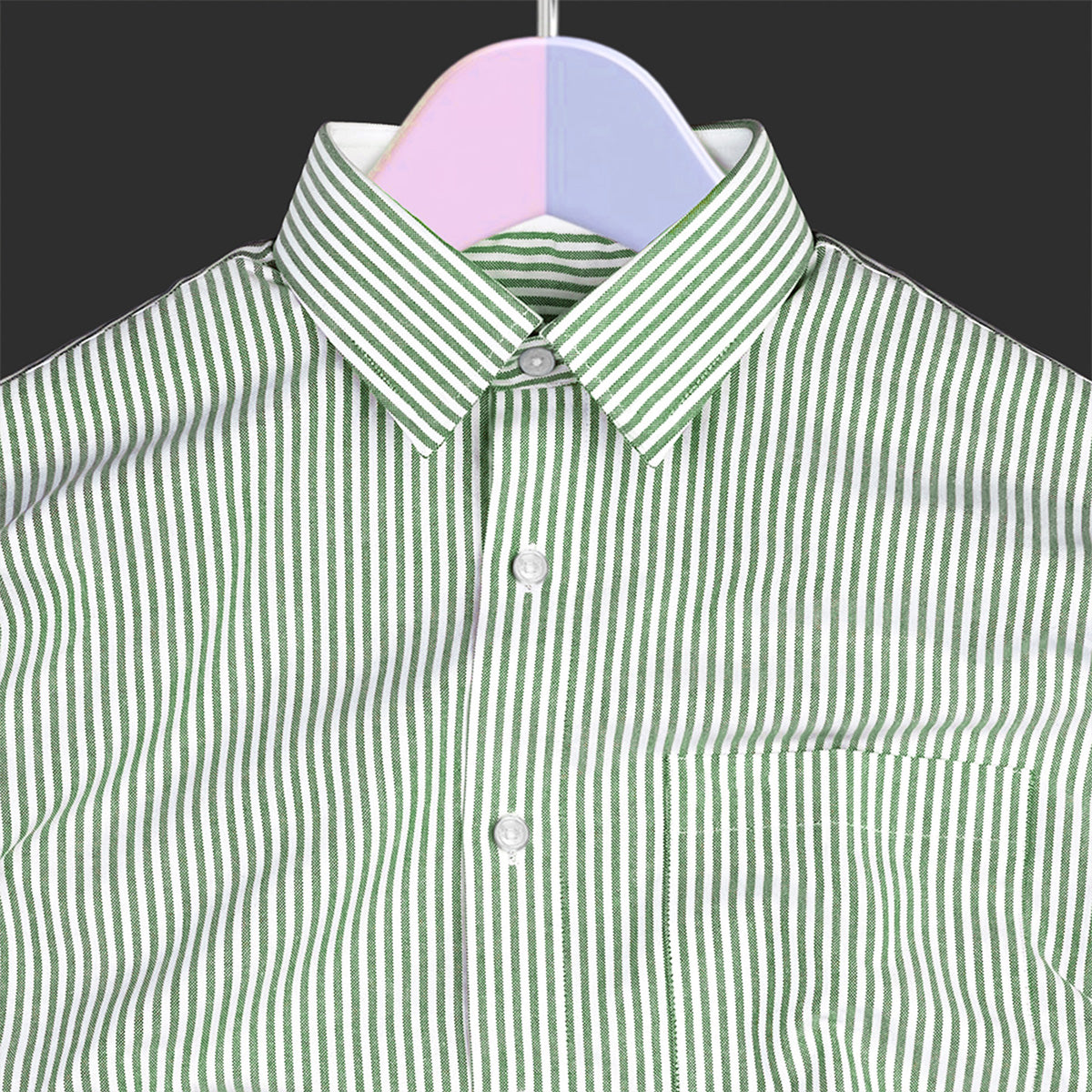 Green Oxford Cotton Stripe Shirt For Man