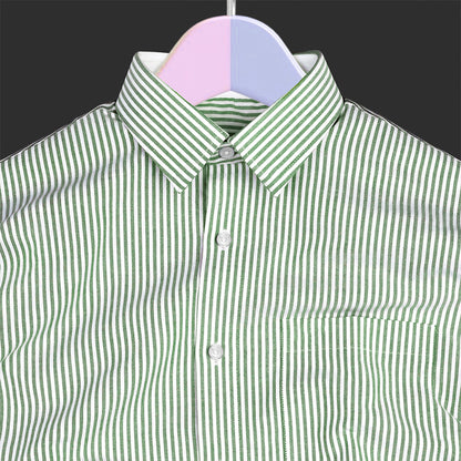 Green Oxford Cotton Stripe Shirt For Man
