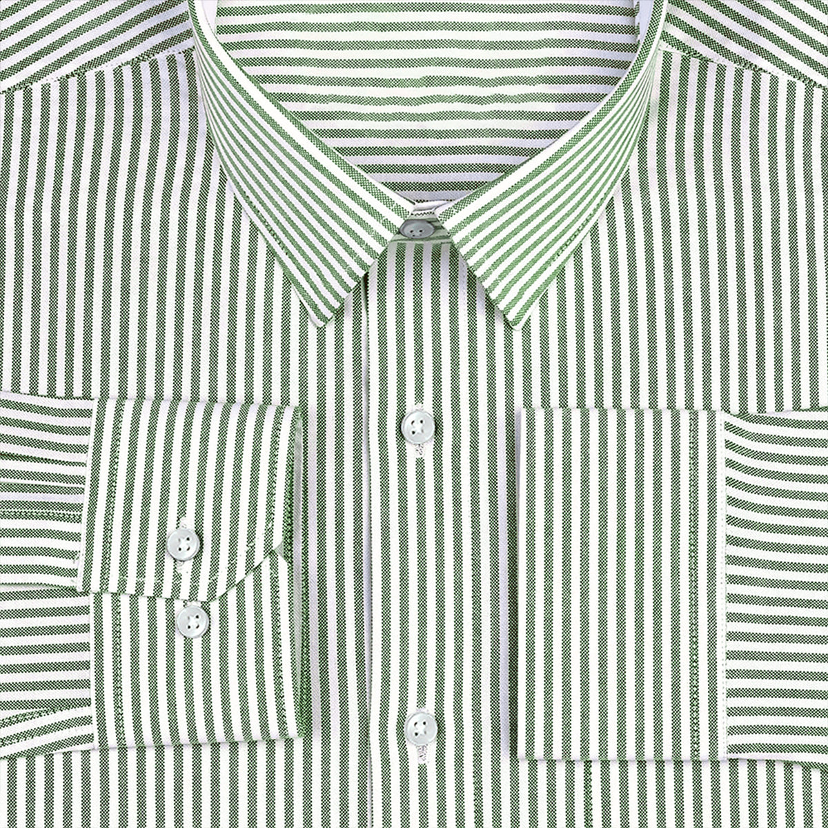 Green Oxford Cotton Stripe Shirt For Man