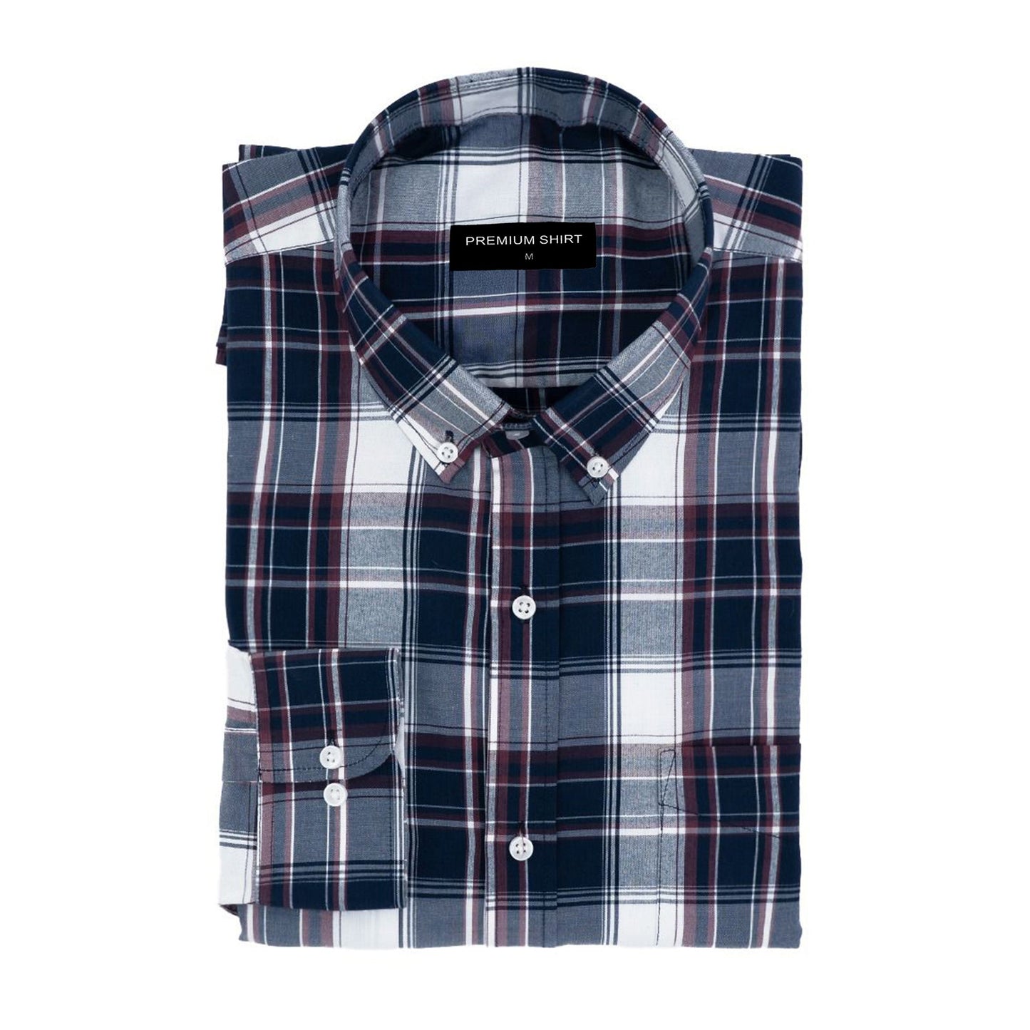 Navy Blue Check Paper Cotton Shirt For Men