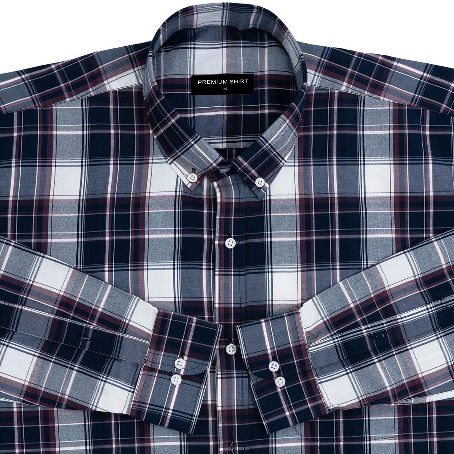 Navy Blue Check Paper Cotton Shirt For Men