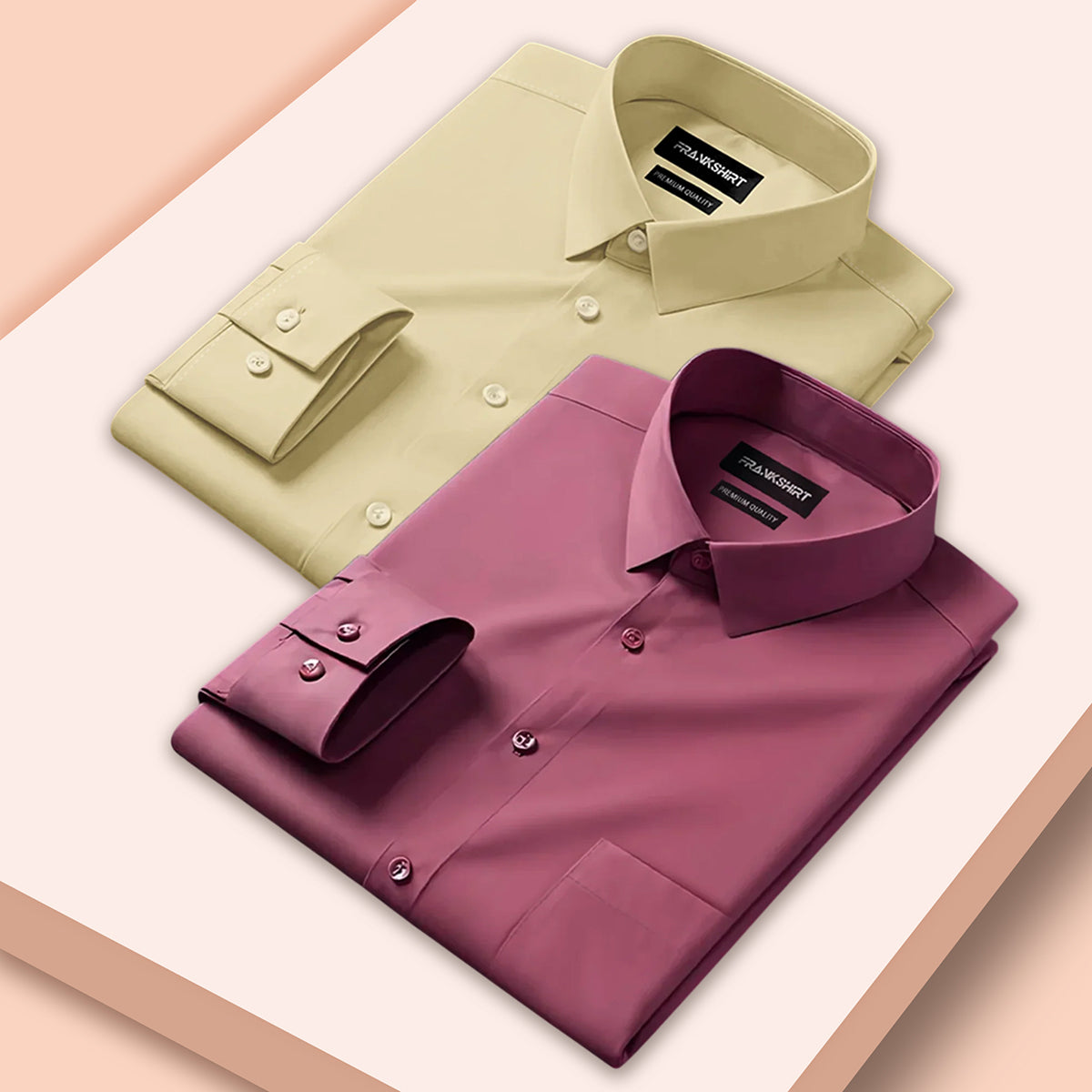 Pack of 2 Premium Cotton Shirt for Man (Lemon And Solid Pink)