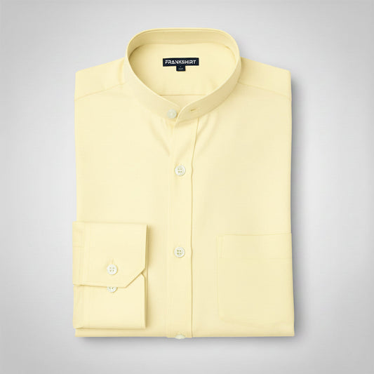 Premium Chinese Collar Yellow Tailored Fit Cotton Casual Shirt for Man