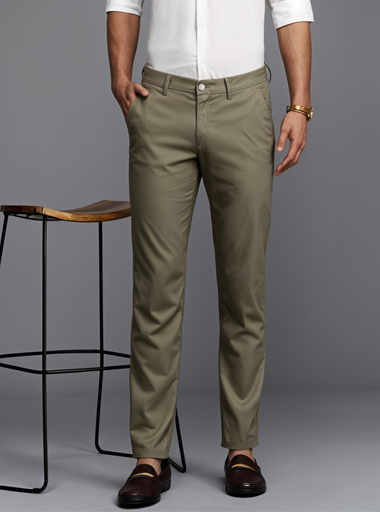 Men Color Slim Fit Chinos Trousers Beige