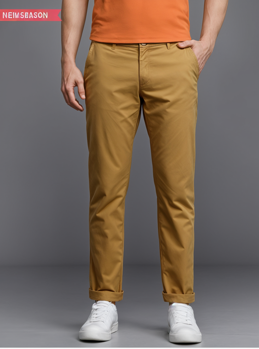 Men Color Slim Fit Chinos Trousers Dark Khakhi