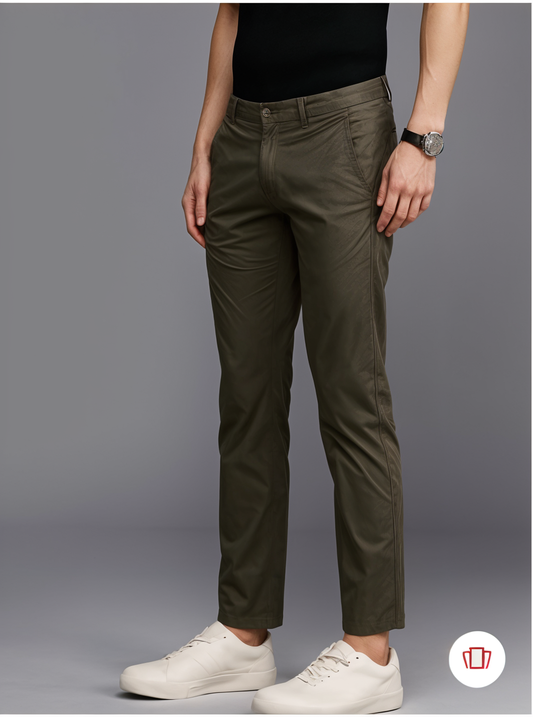 Men Slim Fit Smart Casual Trousers Brown