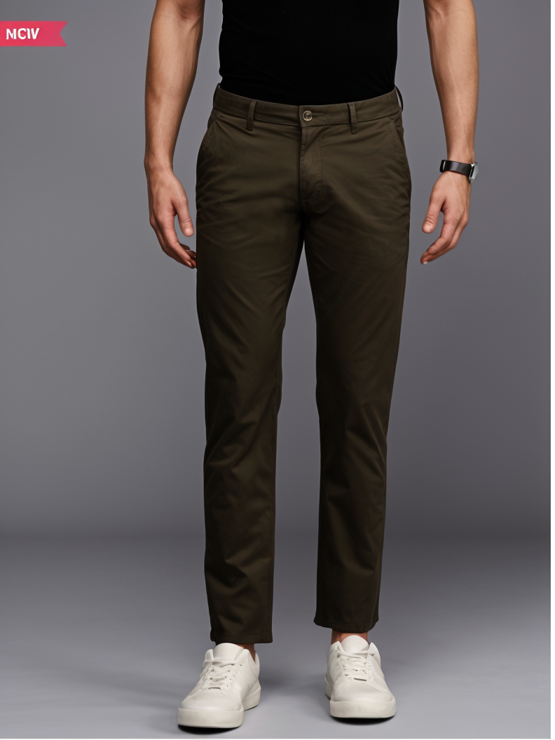 Men Slim Fit Smart Casual Trousers Brown