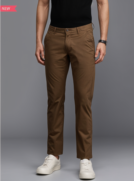 Men Slim Fit Smart Casual Trousers Dark Brown