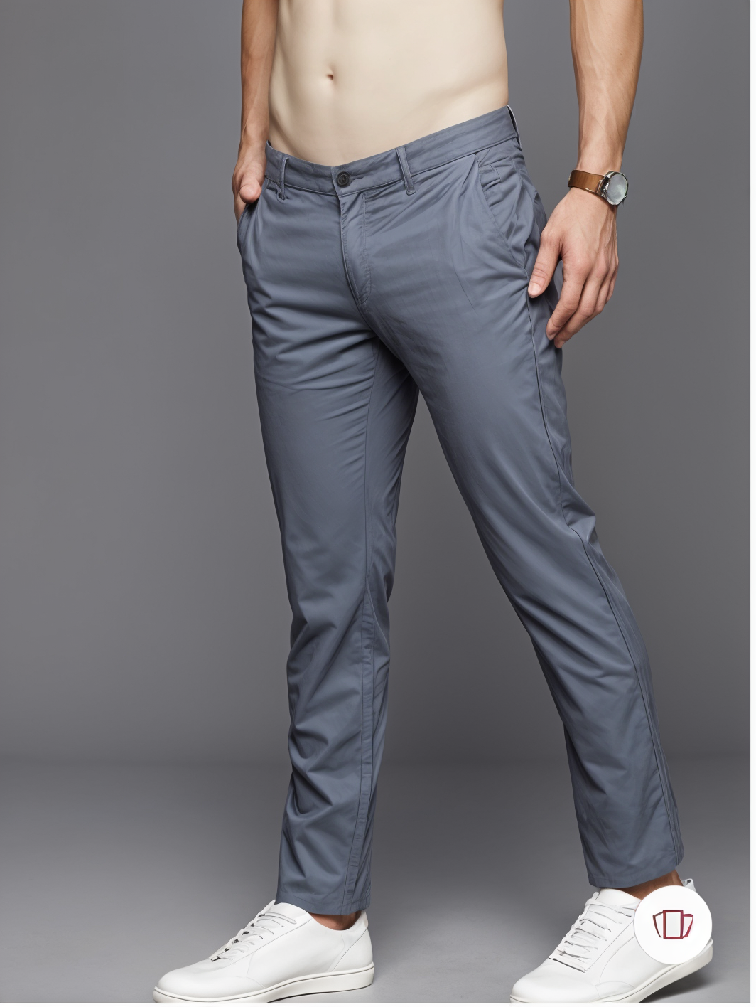 Men Slim Fit Smart Casual Trousers Grey