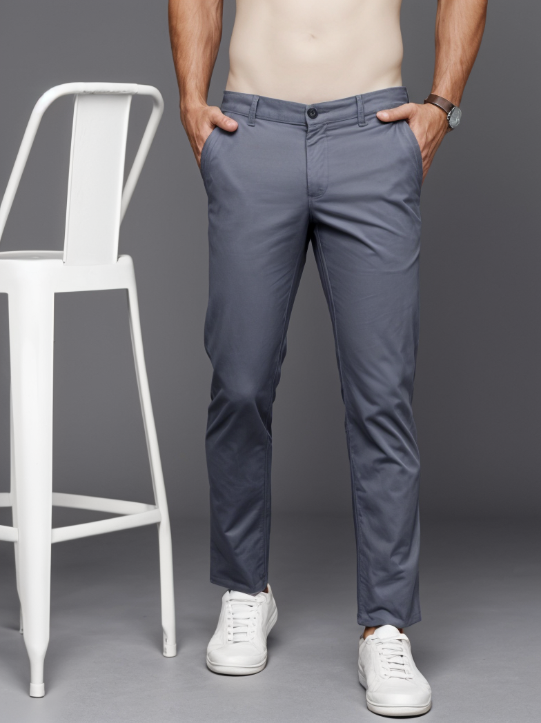 Men Slim Fit Smart Casual Trousers Grey