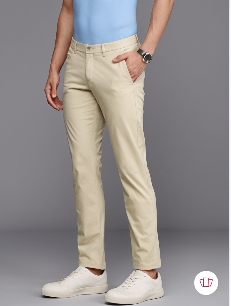 Men Slim Fit Smart Casual Trousers Khaki