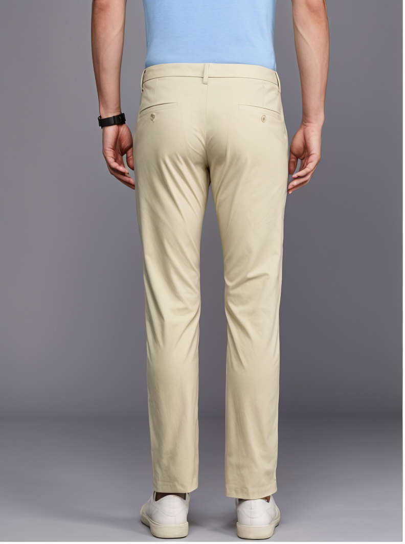 Men Slim Fit Smart Casual Trousers Khaki