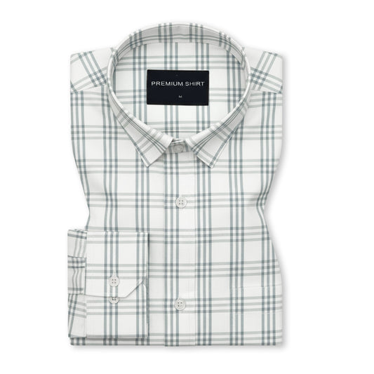 Mist Blue Classic Check Paper Cotton Shirt For Men