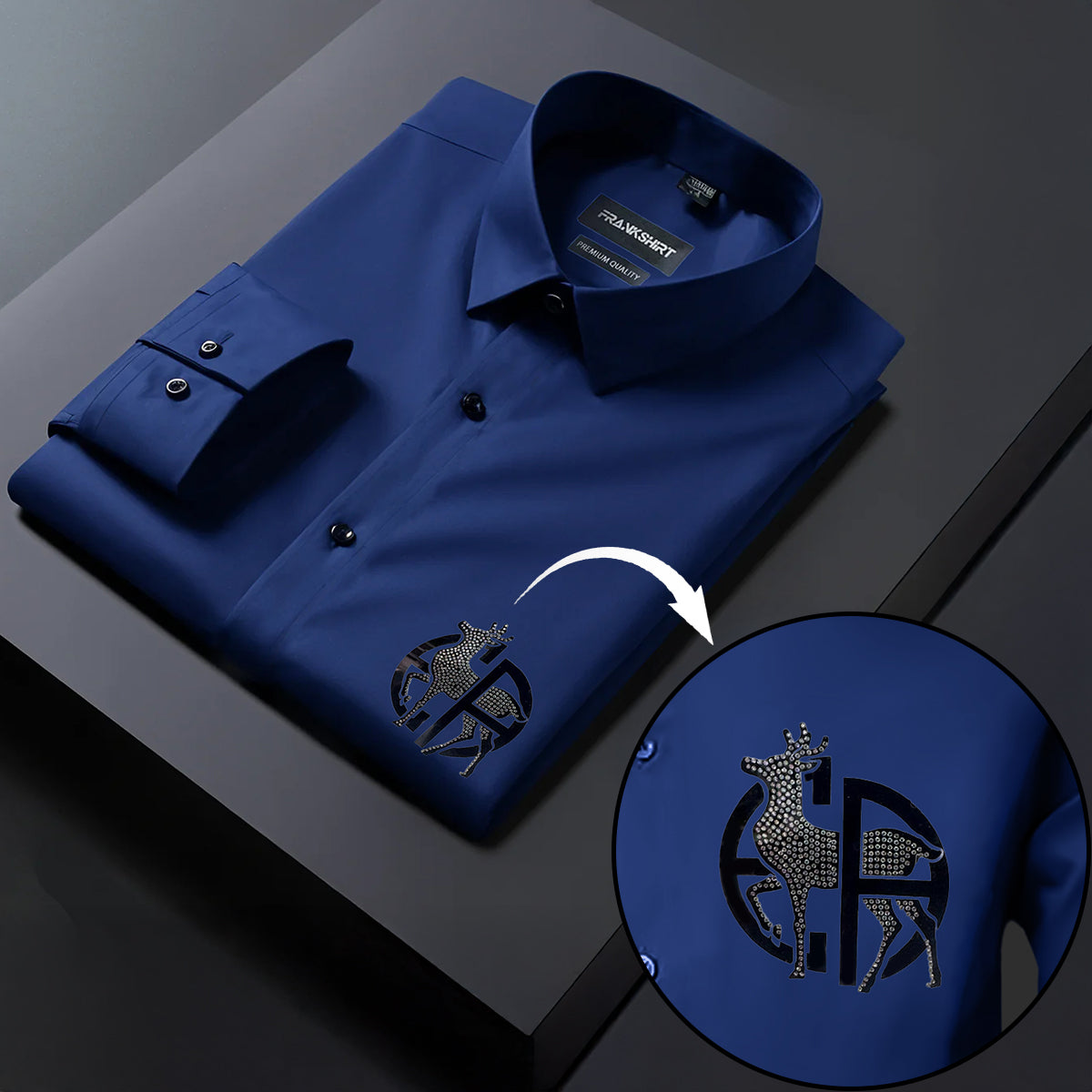 Deer Designer Premium Cotton Without Pocket Solid Shirt for Man (Navy Blue)