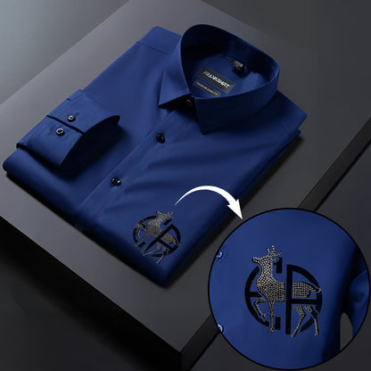 Deer Designer Premium Cotton Without Pocket Solid Shirt for Man (Navy Blue)