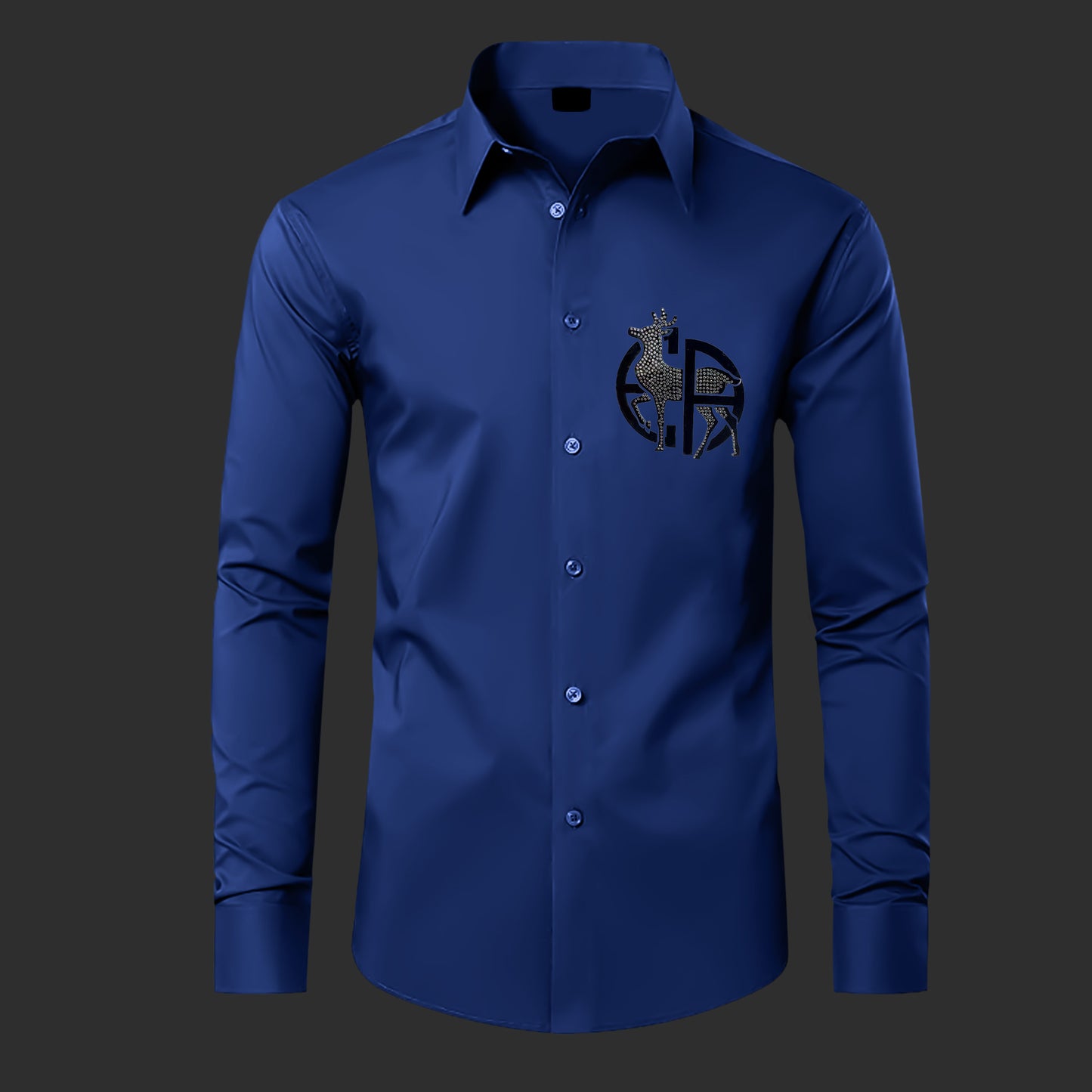 Deer Designer Premium Cotton Without Pocket Solid Shirt for Man (Navy Blue)