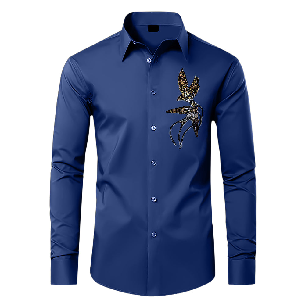 Blue shirt with a decorative design on a white background