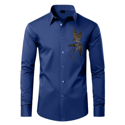 Blue shirt with a decorative design on a white background