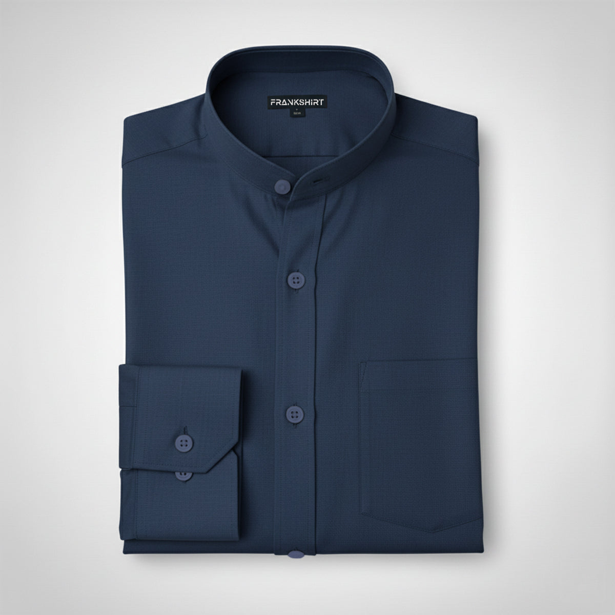 Premium Chinese Collar Navy Blue Solid Tailored Fit Cotton Casual Shirt for Man