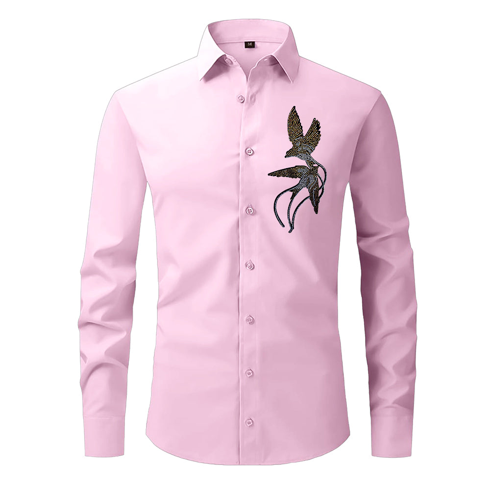 Two Bird Designer Premium Cotton Without Pocket Solid Shirt for Man (Pink)