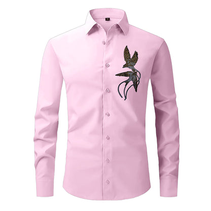 Two Bird Designer Premium Cotton Without Pocket Solid Shirt for Man (Pink)