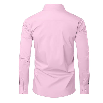 Pink dress shirt back side on a white background