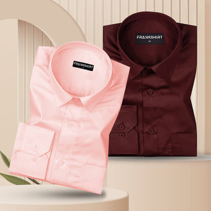 300GSM Premium Satin Shirt Combo for Men (Pink & Maroon)