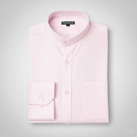 Premium Chinese Collar Light Pink Tailored Fit Cotton Casual Shirt for Man