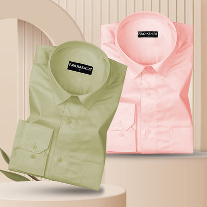 300GSM Premium Satin Shirt Combo for Men (Pink & Pista)