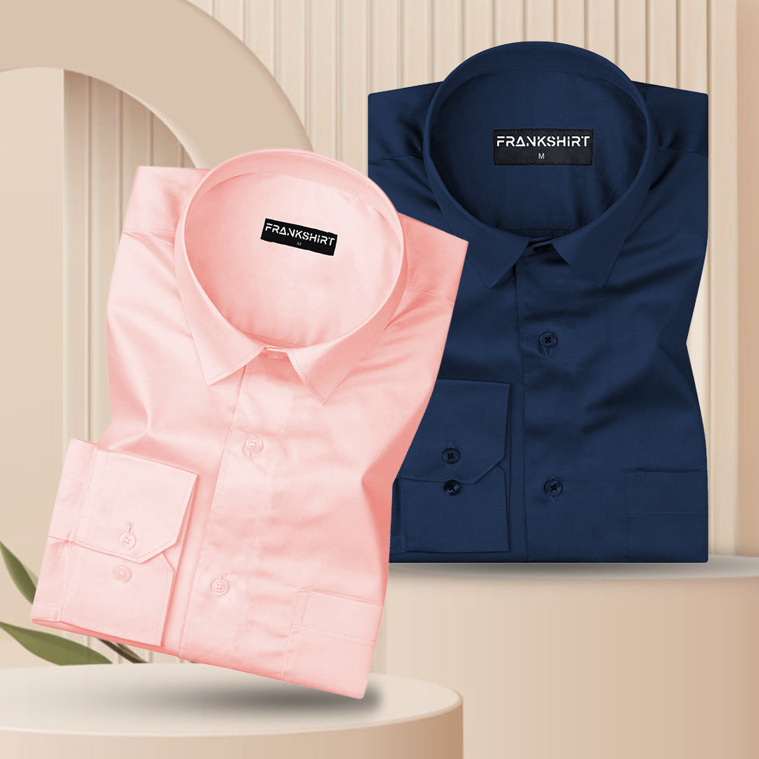 300GSM Premium Satin Shirt Combo for Men (Pink & Royal Blue)