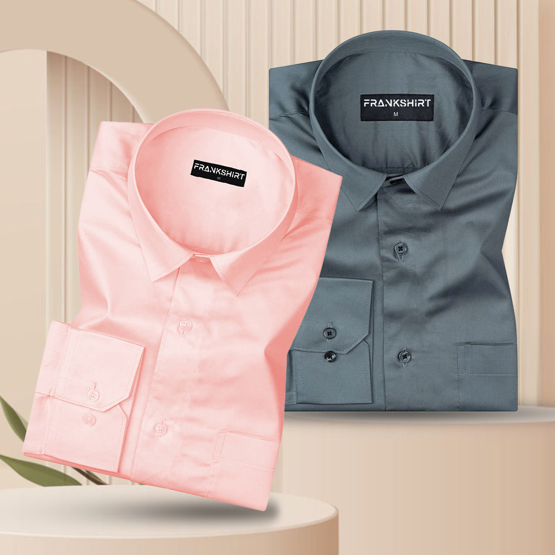 300GSM Premium Satin Shirt Combo for Men (Pink & Teal)