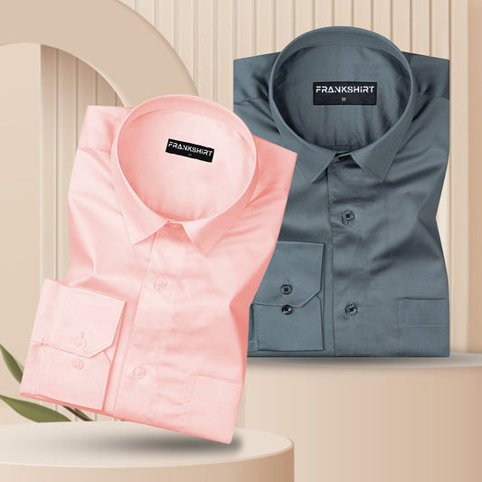 300GSM Premium Satin Shirt Combo for Men (Pink & Teal)