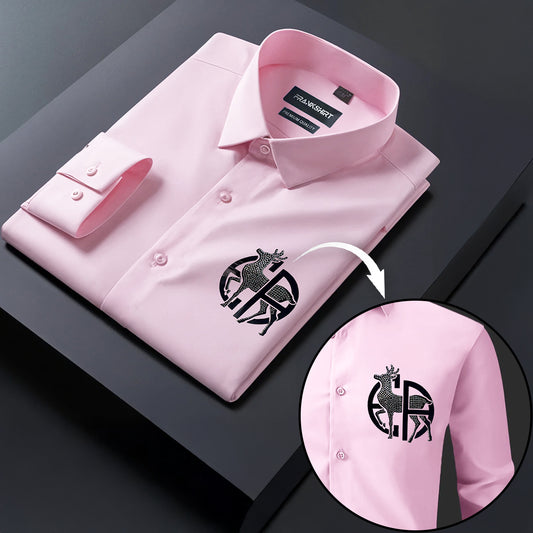 Deer Designer Premium Cotton Without Pocket Solid Shirt for Man (Pink)