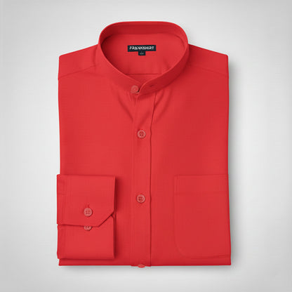 Premium Chinese Collar Red Tailored Fit Cotton Casual Shirt for Man
