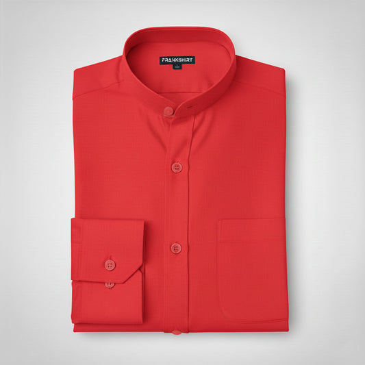 Premium Chinese Collar Red Tailored Fit Cotton Casual Shirt for Man