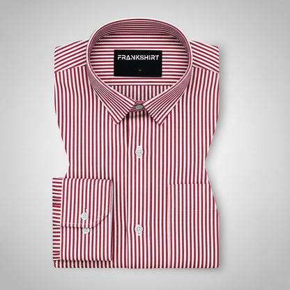 Red Oxford Cotton Stripe Shirt For Man