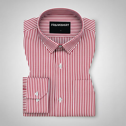 Red Oxford Cotton Stripe Shirt For Man