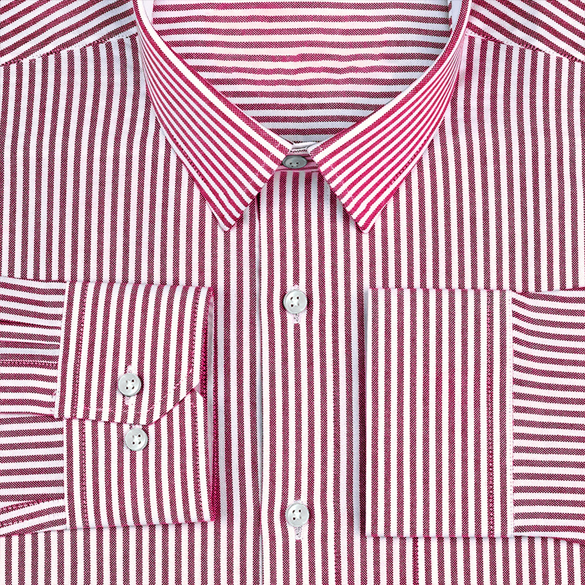 Red Oxford Cotton Stripe Shirt For Man