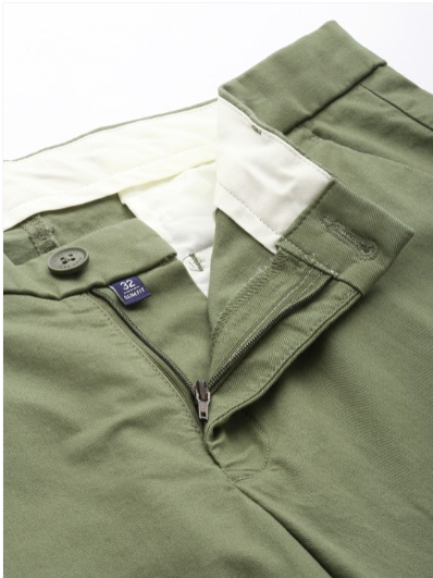 Men Slim Fit Smart Casual Trousers Bottle Green