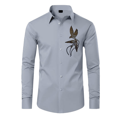 Two Bird Designer Premium Cotton Without Pocket Solid Shirt for Man (Silver)