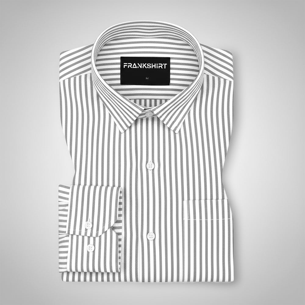 New Light Grey Stripe Down Button Oxford Cotton Shirt (FS043)