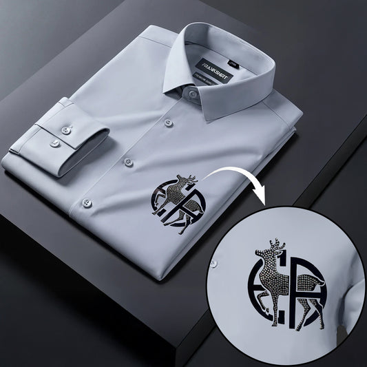 Deer Designer Premium Cotton Without Pocket Solid Shirt for Man (Silver)