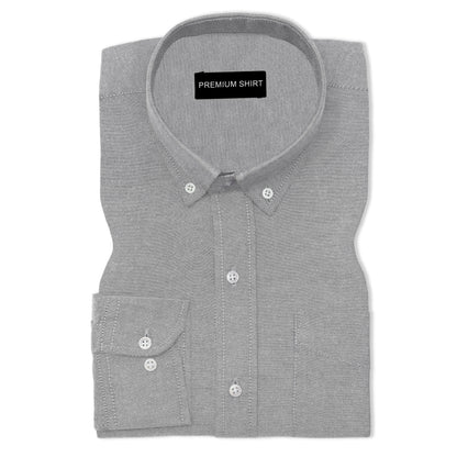 Silver Oxford Cotton Shirt For Man