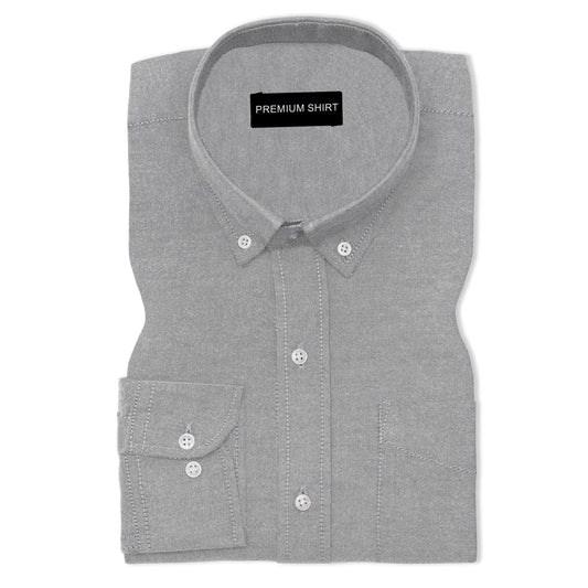 Silver Oxford Cotton Shirt For Man