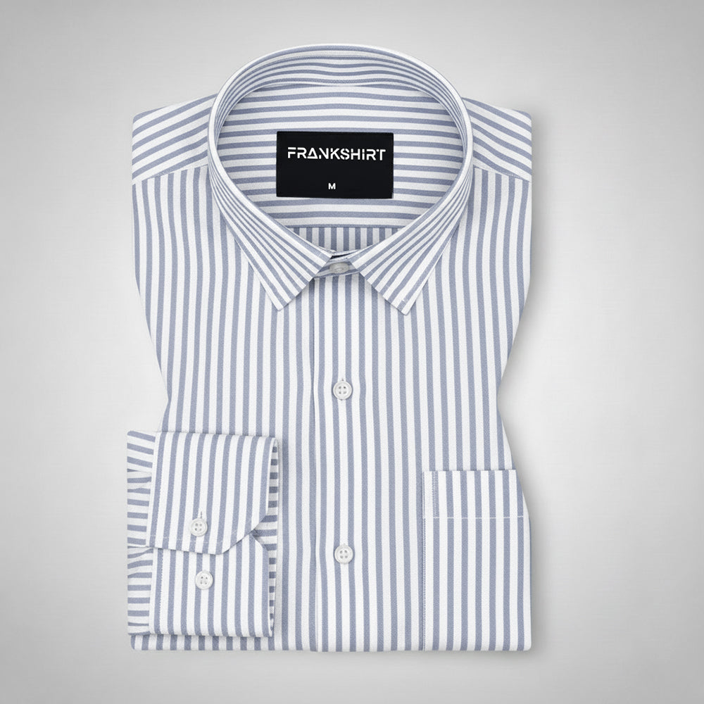 New Silver Stripe Down Button Oxford Cotton Shirt (FS049)